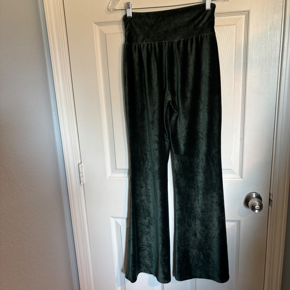 Earthbound Trading Co Boho Green Velvet Corduroy Flare Pants Bell Bottoms Medium - Picture 5 of 13